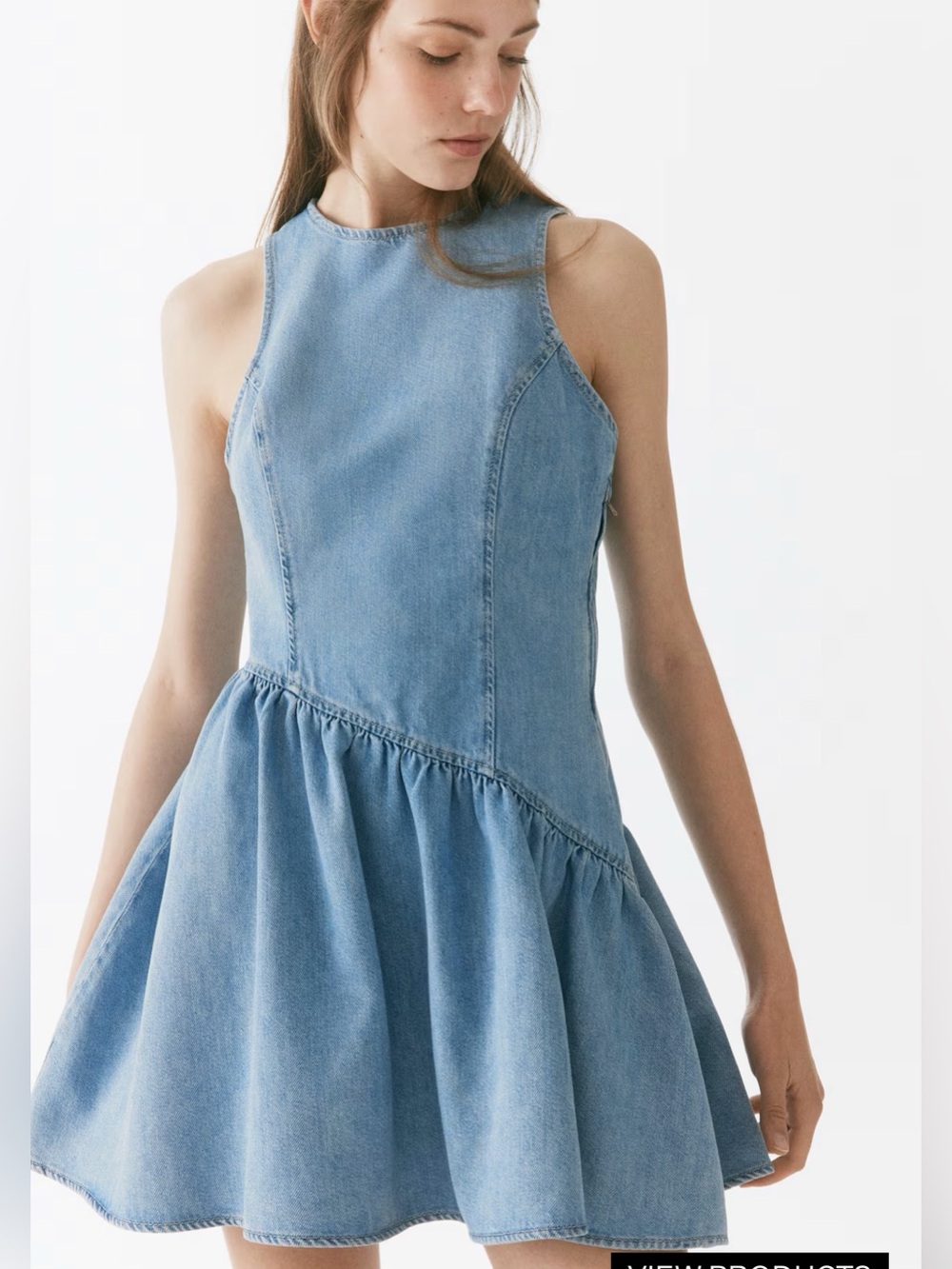 Flared-Skirt Denim Dress